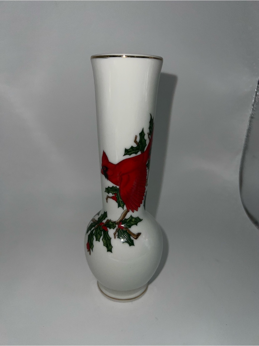White Porcelain Cardinal Bud Vase with Red Cardinal Accent